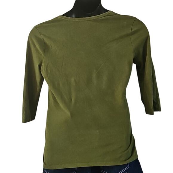 Excellent Merona Women's Olive Green 3/4 Sleeve Stretch Tee Shirt – Size Large - Picture 3 of 5